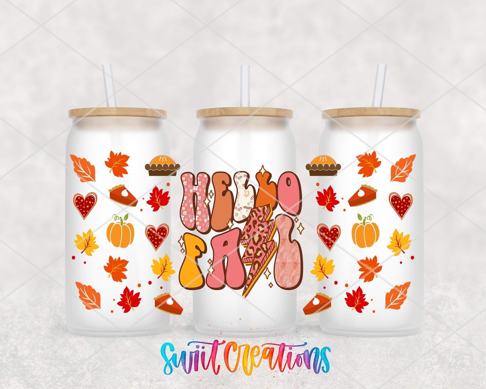 Hello Fall UV DTF Transfer Tumbler Wrap | Retro Autumn Leopard Pumpkin Cup Decal | DTF159 - Swiit Creations