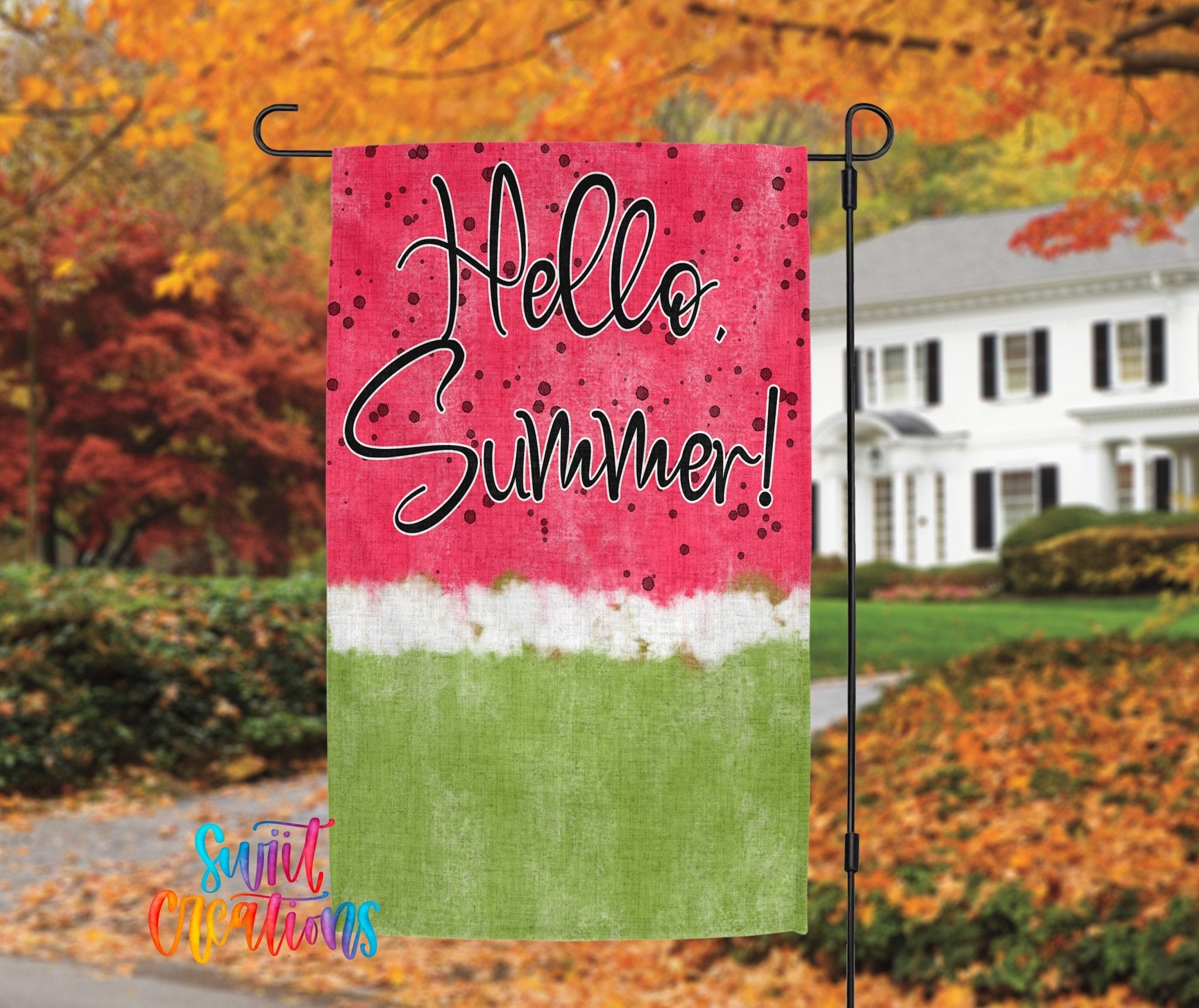 Hello Summer Watermelon Yard Flag | Fun & Bright Summer Garden Flag for Outdoor Patio, Porch, or Lawn Decor | YF87 - Swiit Creations