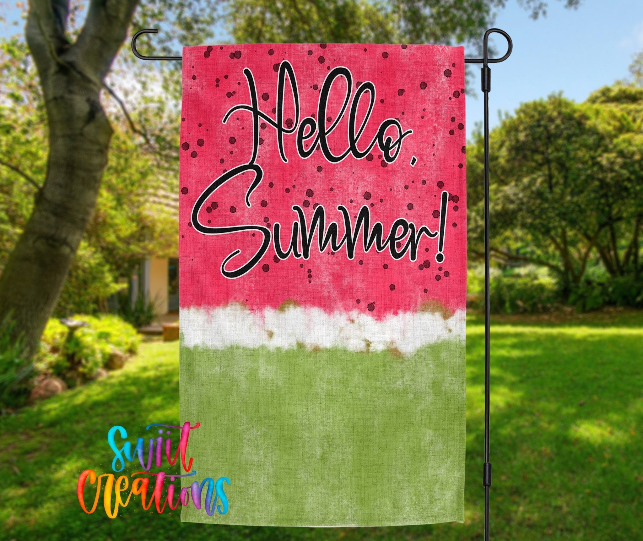 Hello Summer Watermelon Yard Flag | Fun & Bright Summer Garden Flag for Outdoor Patio, Porch, or Lawn Decor | YF87 - Swiit Creations