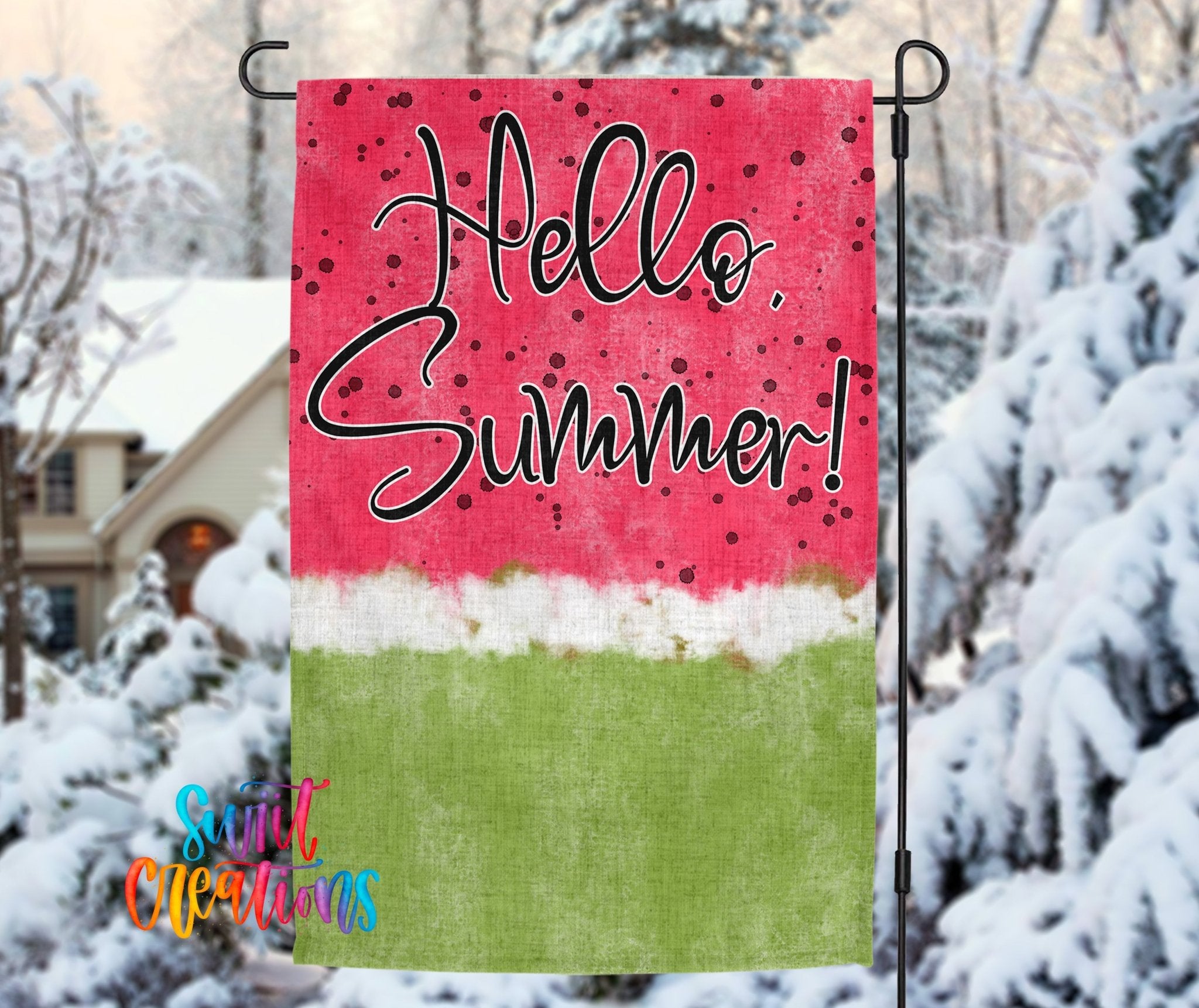 Hello Summer Watermelon Yard Flag | Fun & Bright Summer Garden Flag for Outdoor Patio, Porch, or Lawn Decor | YF87 - Swiit Creations