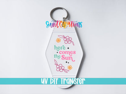 Here Comes The Sun Floral Motel Keychain UV DTF Transfer | Retro Sunshine Decal | MK2059 - Swiit Creations