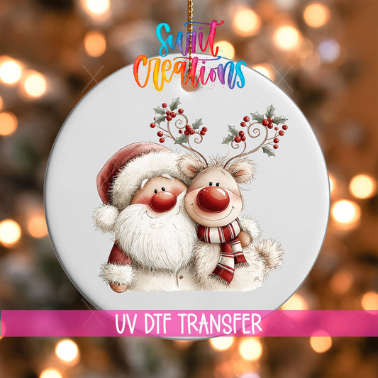 Holly Antler Reindeer Ornament UV DTF Transfer | Santa and Reindeer in Cozy Red Winter Style | O-2172 - Swiit Creations