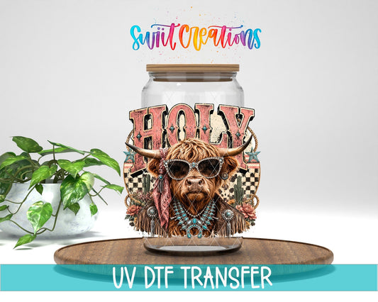 Holy Cow Western Glam UV DTF Transfer | Highland Cow Cowgirl Drinkware Design | UV2078 - Swiit Creations