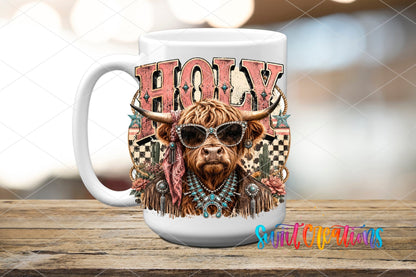 Holy Cow Western Glam UV DTF Transfer | Highland Cow Cowgirl Drinkware Design | UV2078 - Swiit Creations