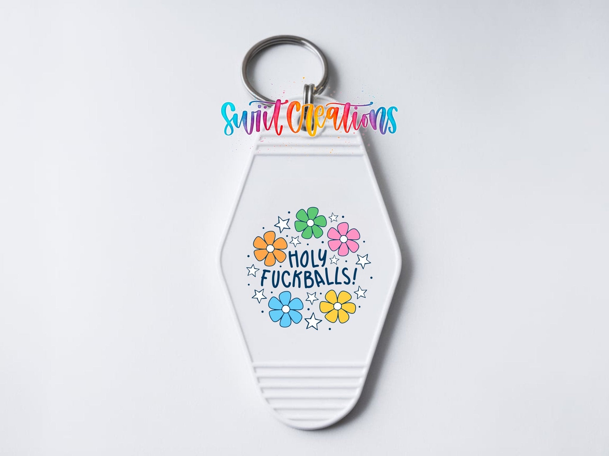 Holy Fuckballs Retro Floral Wreath Motel Keychain UV DTF Transfer | MK2043 - Swiit Creations