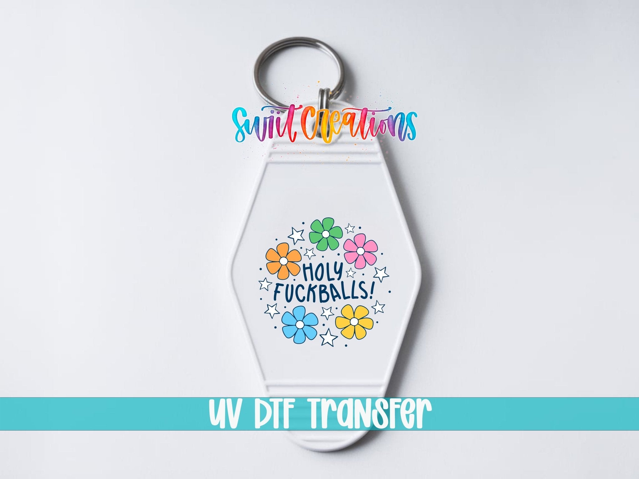 Holy Fuckballs Retro Floral Wreath Motel Keychain UV DTF Transfer | MK2043 - Swiit Creations