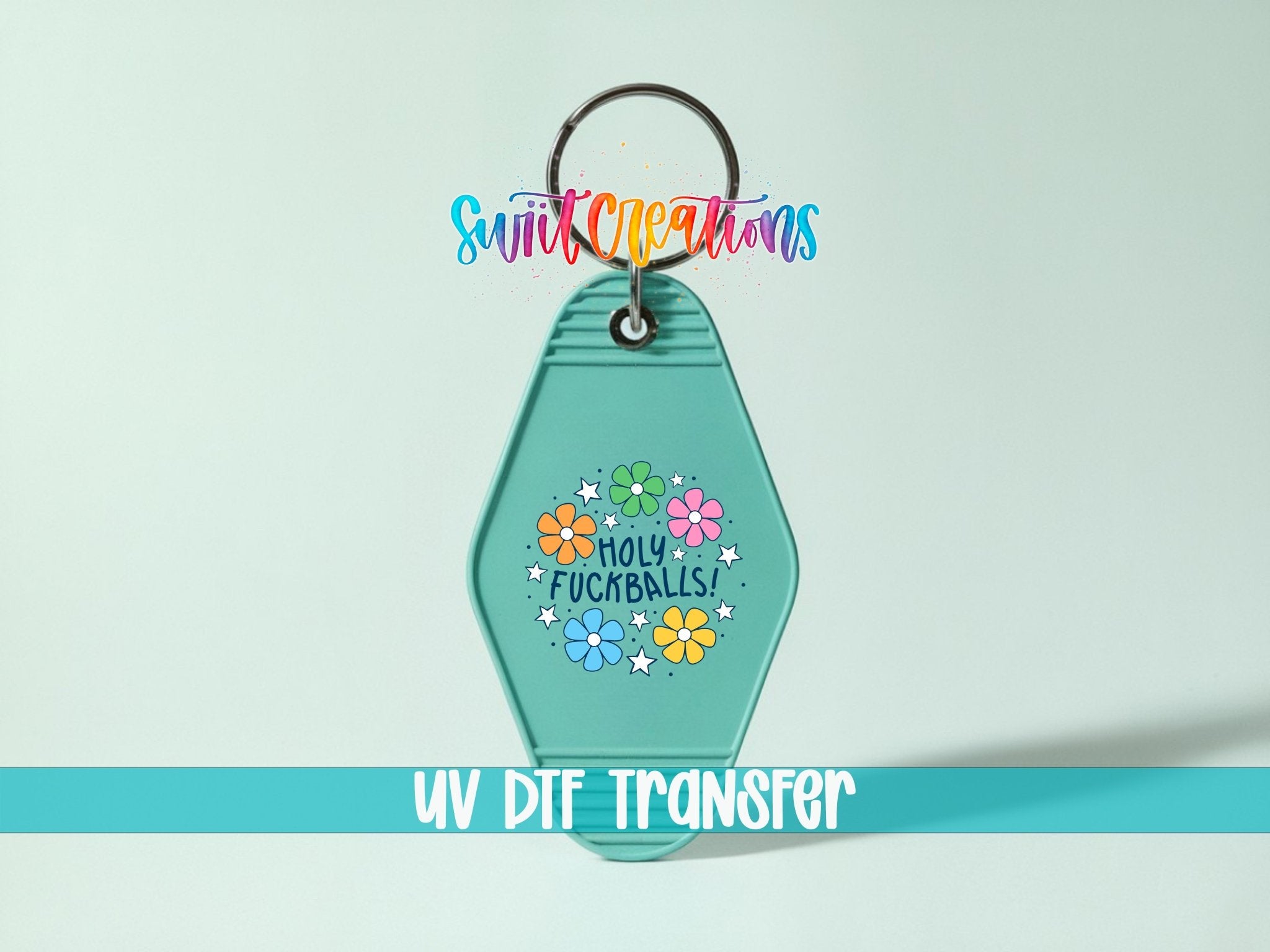 Holy Fuckballs Retro Floral Wreath Motel Keychain UV DTF Transfer | MK2043 - Swiit Creations