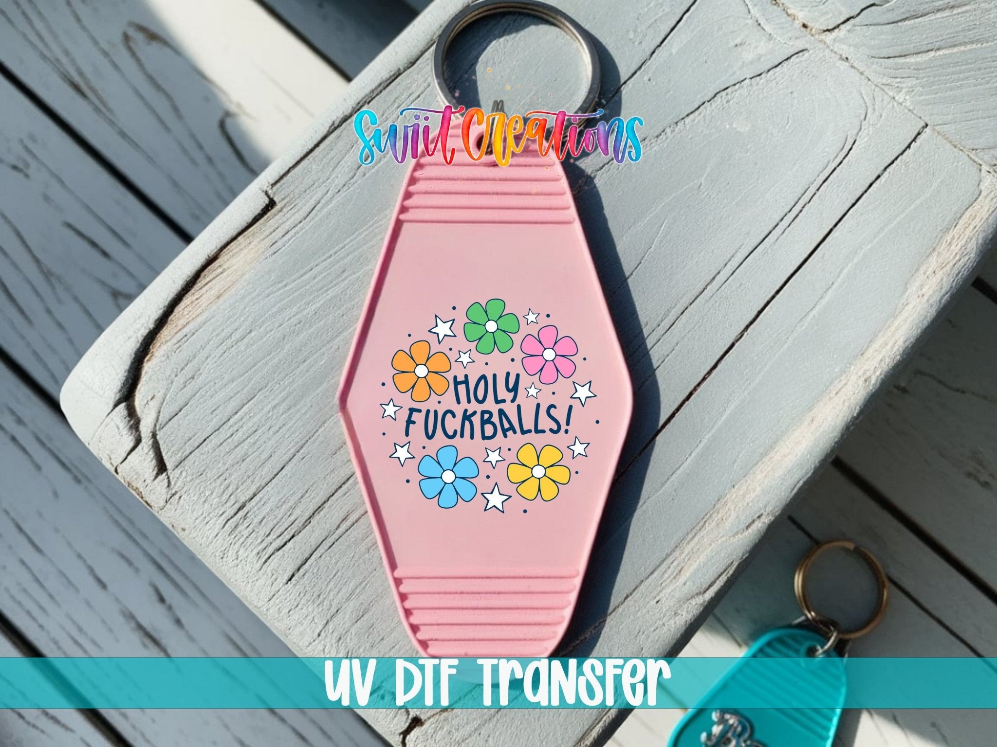 Holy Fuckballs Retro Floral Wreath Motel Keychain UV DTF Transfer | MK2043 - Swiit Creations