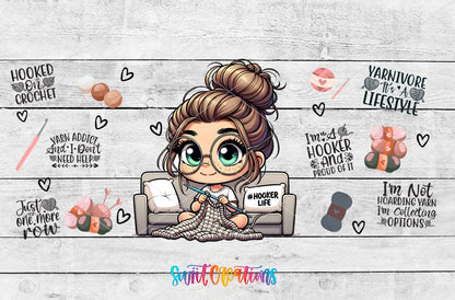 Hooker Life UV DTF wrap artwork on a white wood background