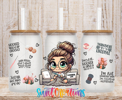 Hooker Life UV DTF wrap on three clear glass cans with bamboo lids
