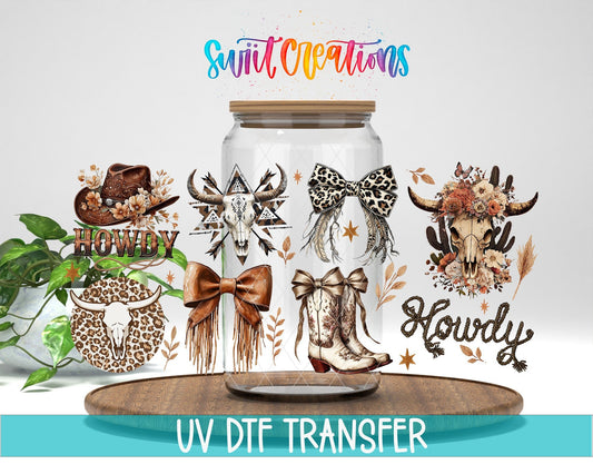 Howdy Western UV DTF Transfer Tumbler Wrap | Cow Skull Boots Leopard Bow Cowgirl | DTF288 - Swiit Creations