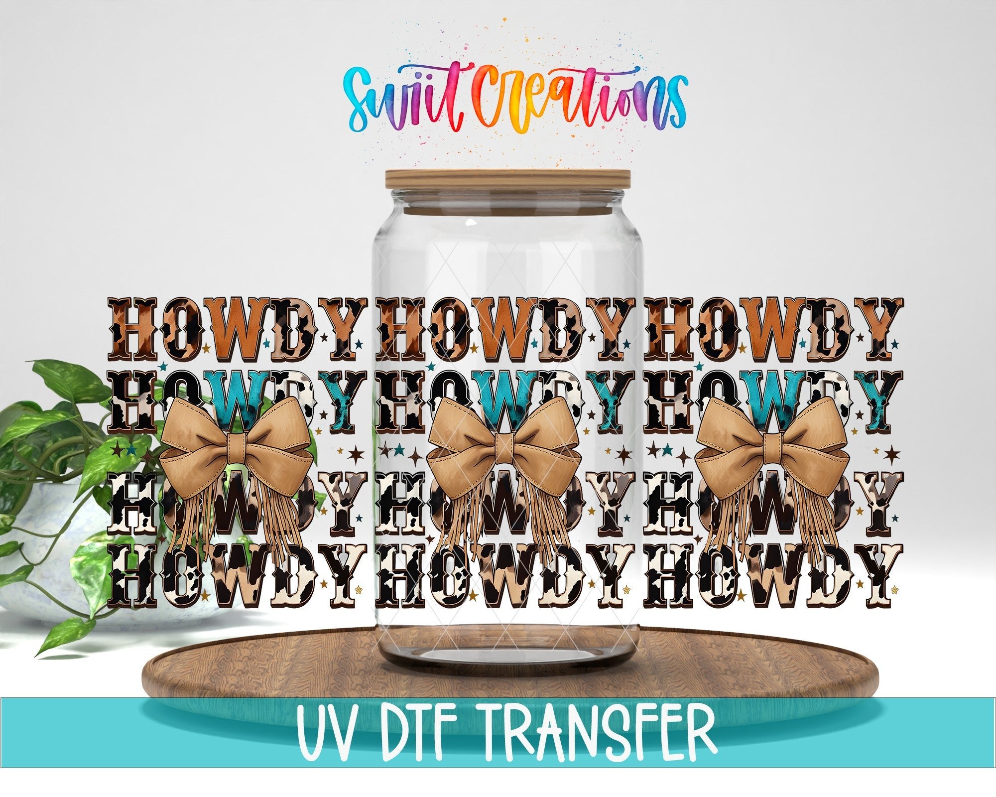 Howdy Western UV DTF Transfer Tumbler Wrap | Cowhide Bow Country Pattern Tumbler Design | DTF281 - Swiit Creations