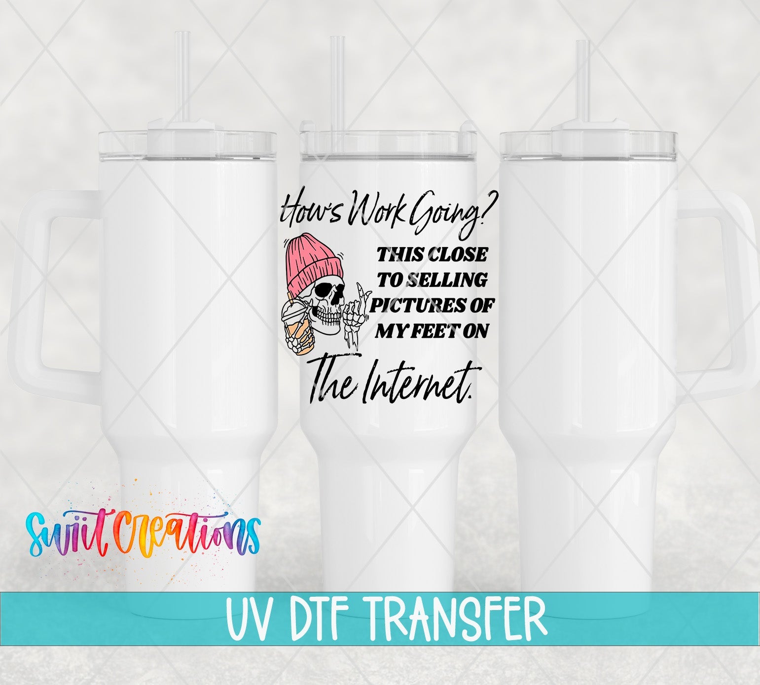 How’s Work Going UV DTF Decal | Funny Skeleton Office Tumbler Wrap | UV1581 - Swiit Creations