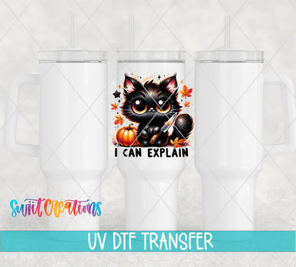 I Can Explain UV DTF transfer on white 40 oz tumblers