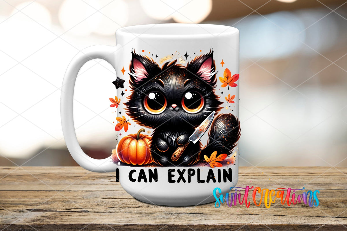 I Can Explain UV DTF transfer on a white ceramic coffee mug