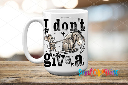 I Don't Give a Rat's A*s UV DTF transfer on a white ceramic coffee mug