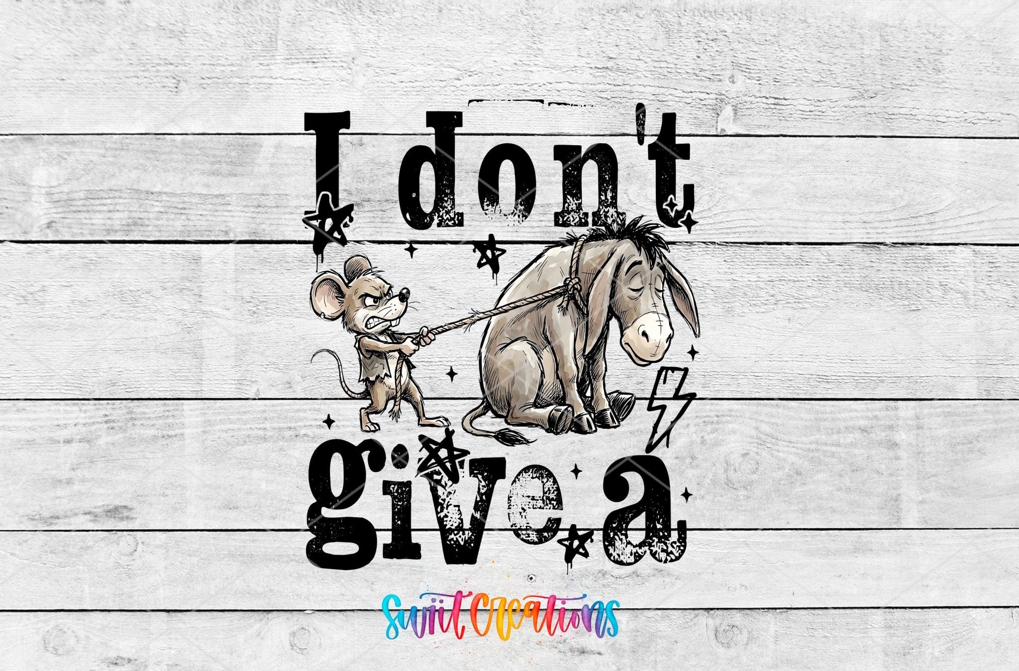 I Don’t Give A Rat’s Ass UV DTF transfer shown as a full artwork preview from Swiit Creations