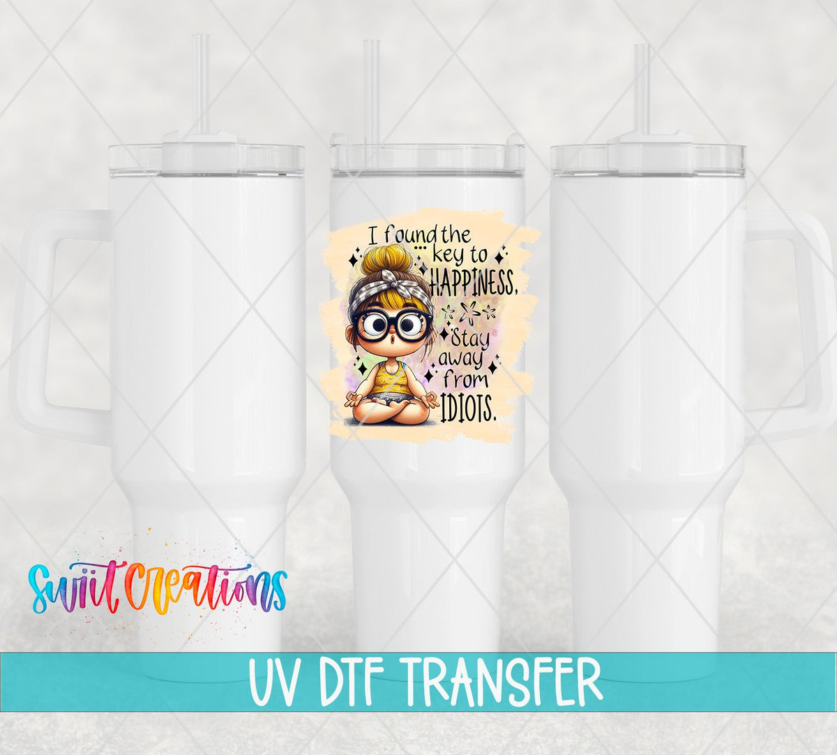 I Found the Key to Happiness UV DTF transfer on white 40 oz tumblers