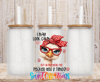 I May Look Calm UV DTF transfer on frosted glass cans with bamboo lids