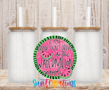 Do the Watermelon Crawl UV DTF transfer on frosted glass cans with bamboo lids