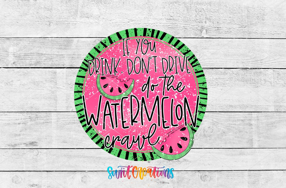 Do the Watermelon Crawl UV DTF transfer artwork on a white wood background