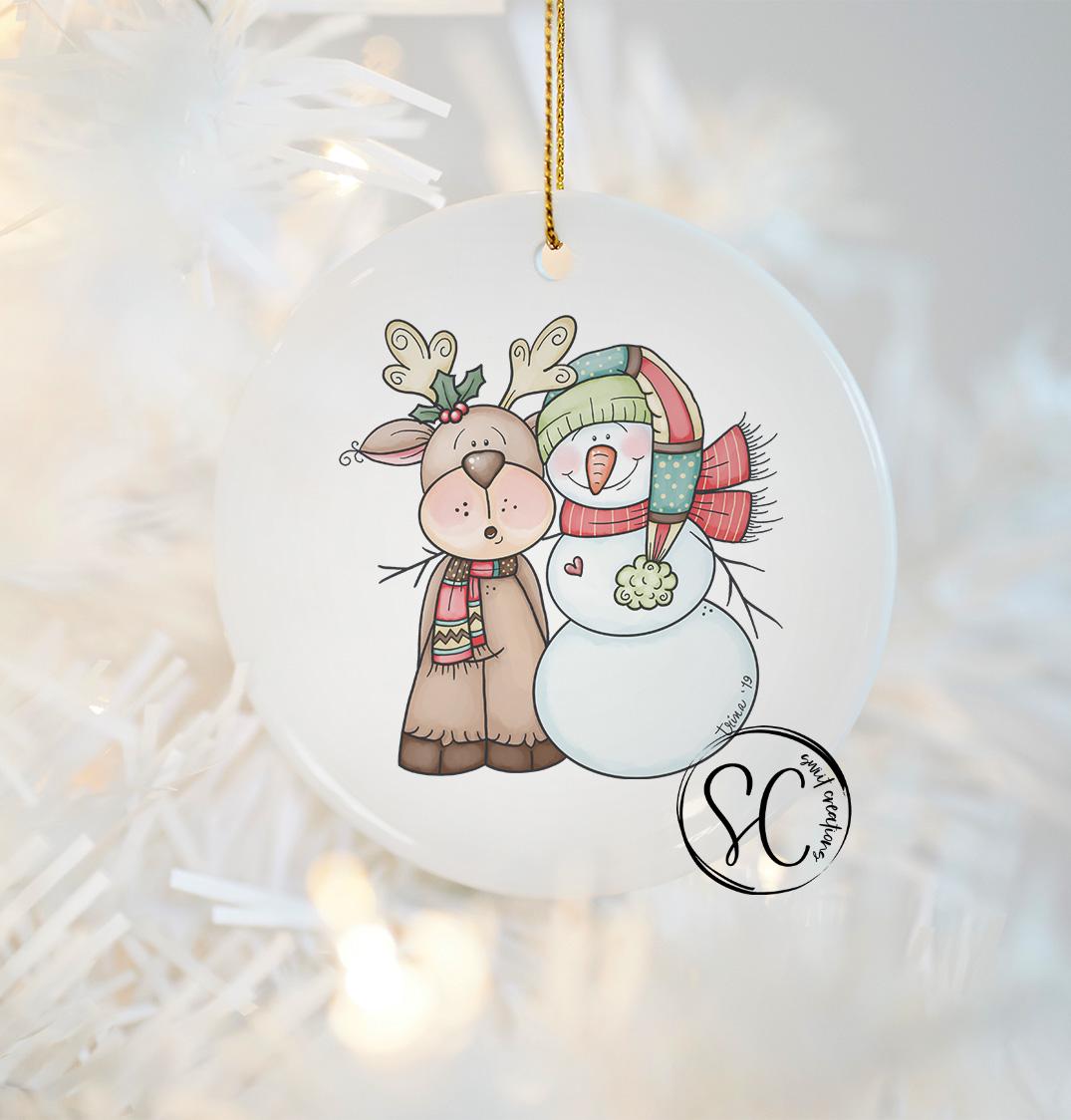 Snowman and Reindeer Christmas UV DTF Transfer for Ornament O-022UV