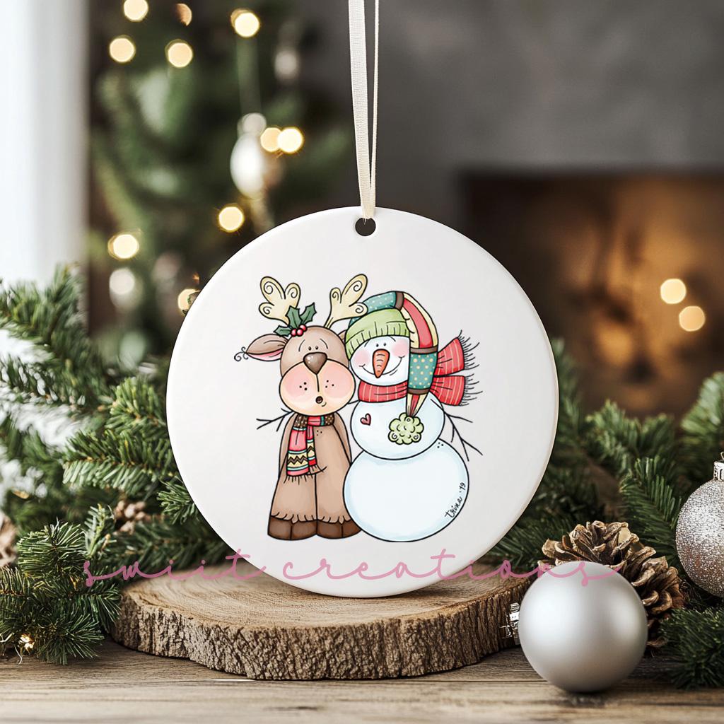 Snowman and Reindeer Christmas UV DTF Transfer for Ornament O-022UV