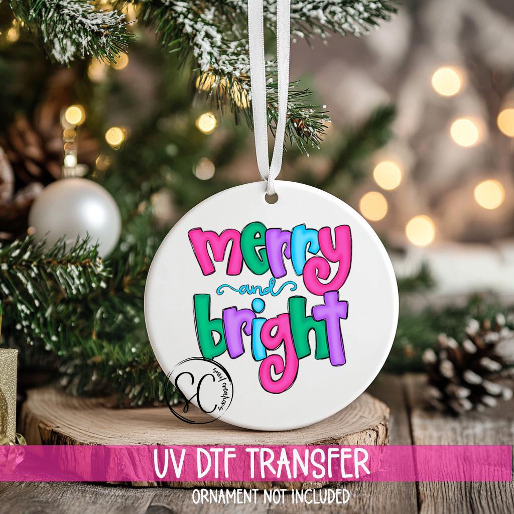 Merry and Bright Christmas UV DTF Transfer for Ornament O-1200UV