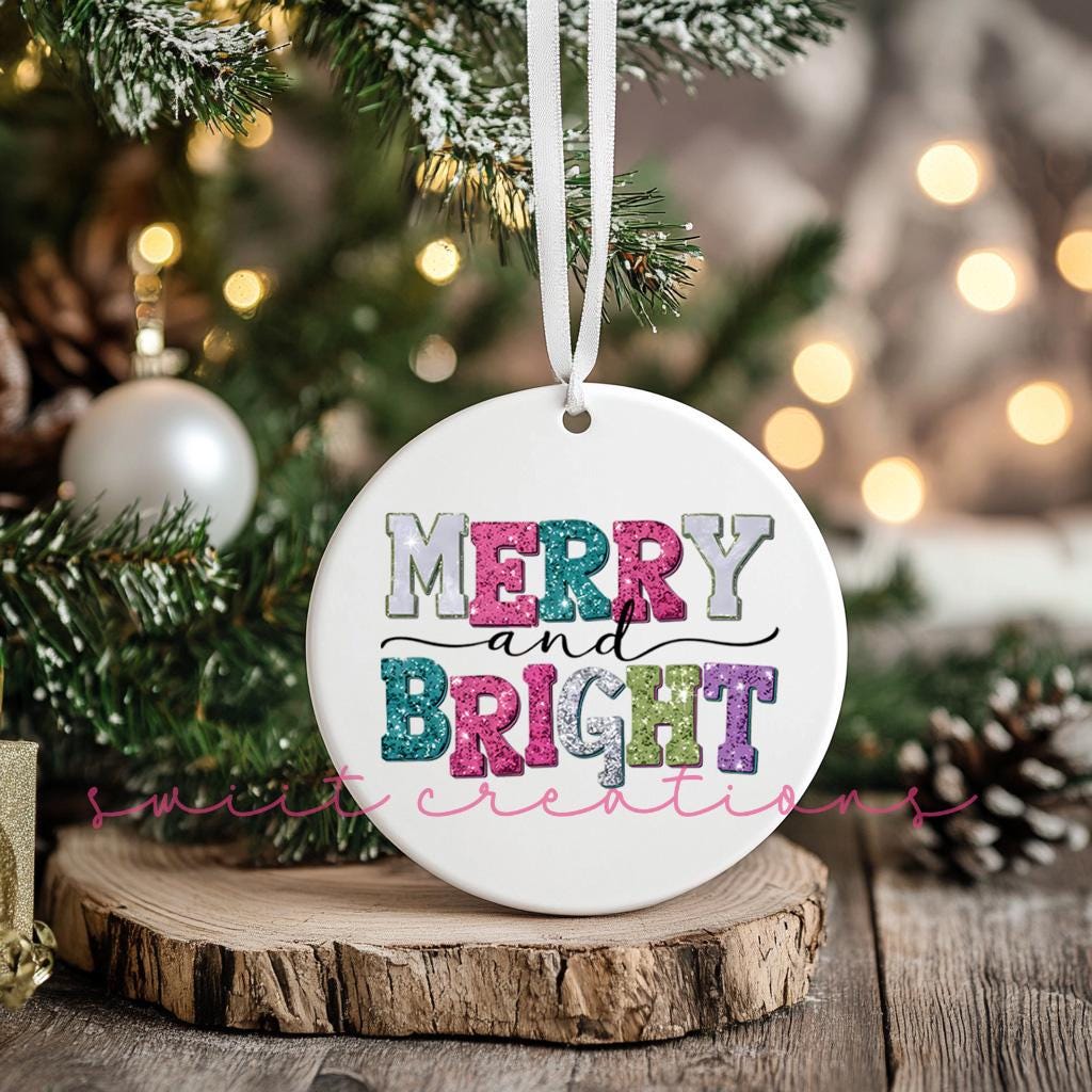 Merry and Bright Christmas UV DTF Ornament Transfer O-1201UV