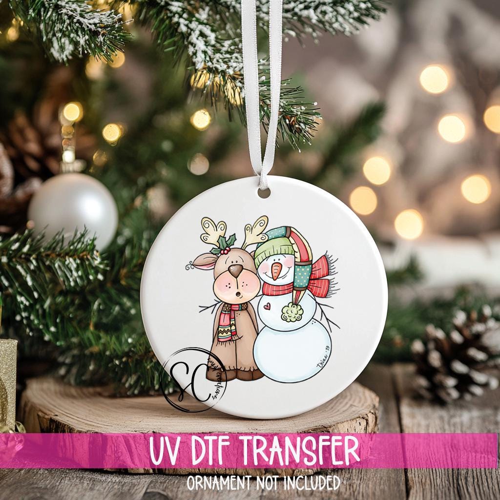Snowman and Reindeer Christmas UV DTF Transfer for Ornament O-022UV