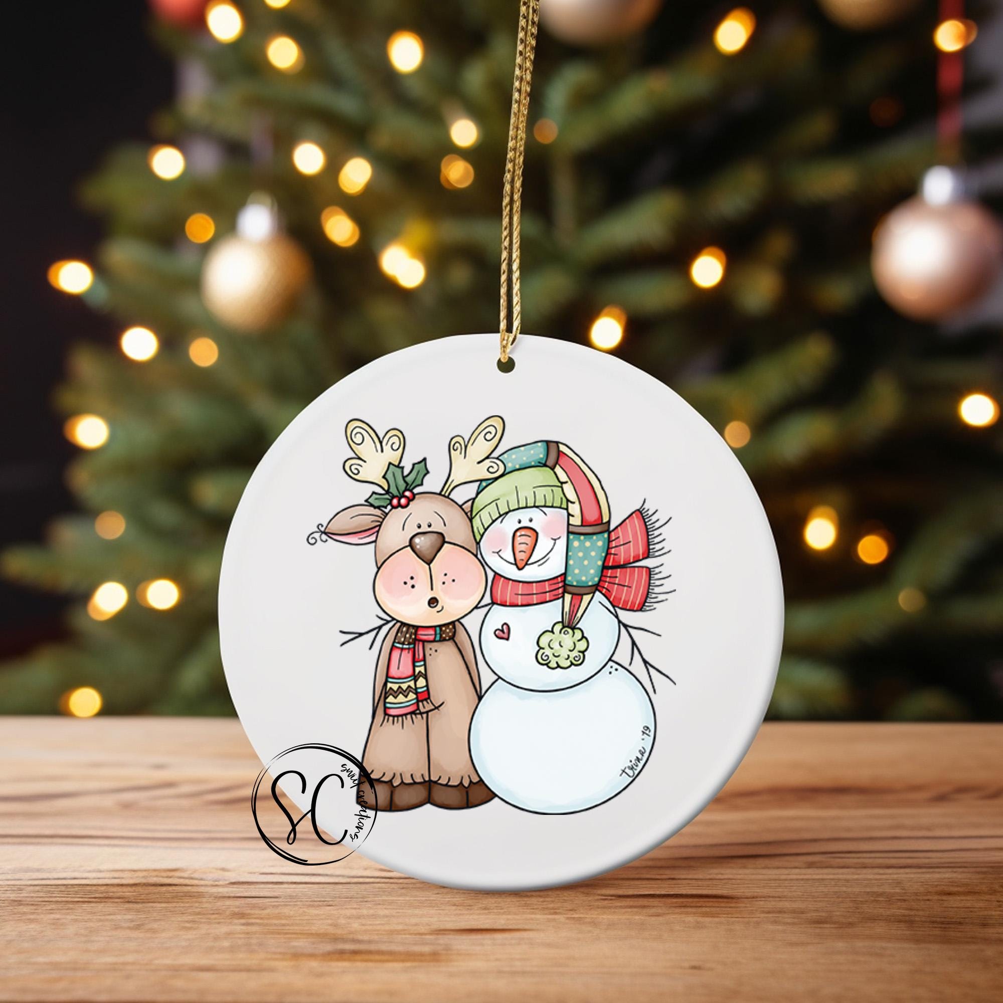 Snowman and Reindeer Christmas UV DTF Transfer for Ornament O-022UV