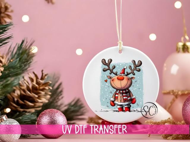 Reindeer UV DTF Transfer for Ornament Christmas UV Dtf Print Christmas Ornament Reindeer UvDtf Print Reindeer Ornament Christmas O-1256
