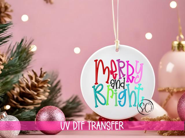 Merry and Bright Christmas UV DTF Transfer for Ornament O-1140UV