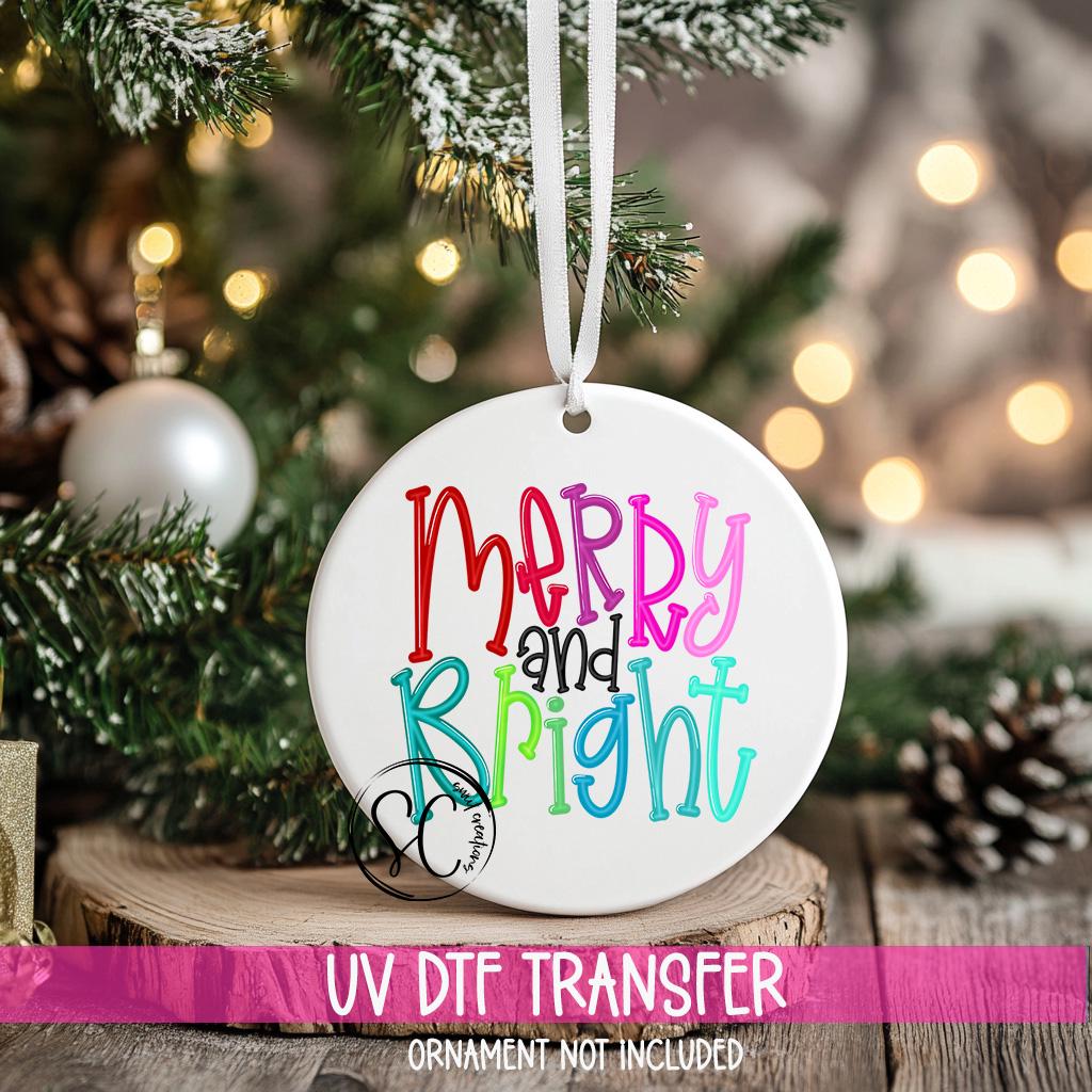 Merry and Bright Christmas UV DTF Transfer for Ornament O-1140UV
