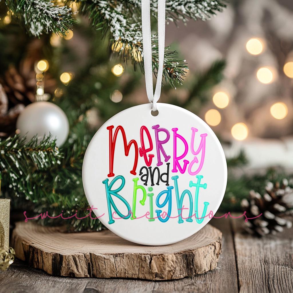 Merry and Bright Christmas UV DTF Transfer for Ornament O-1140UV