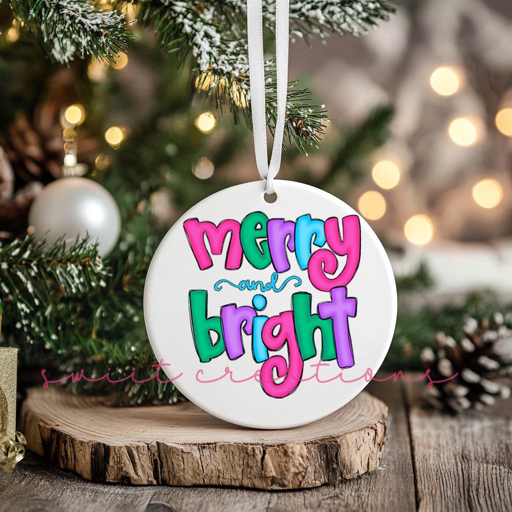 Merry and Bright Christmas UV DTF Transfer for Ornament O-1200UV