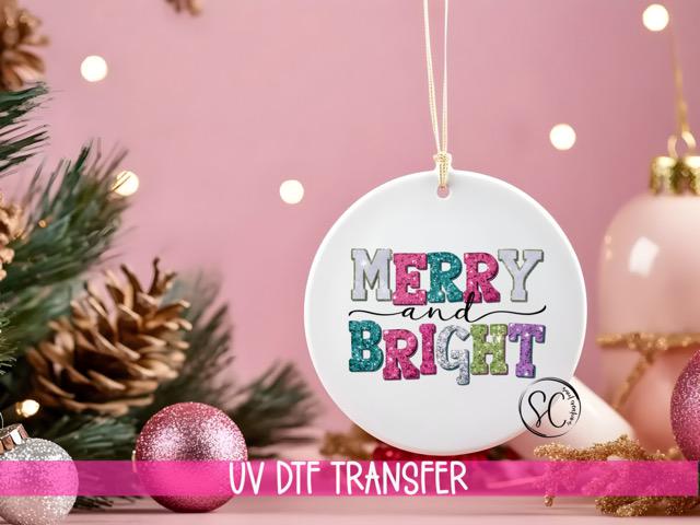 Merry and Bright Christmas UV DTF Ornament Transfer O-1201UV