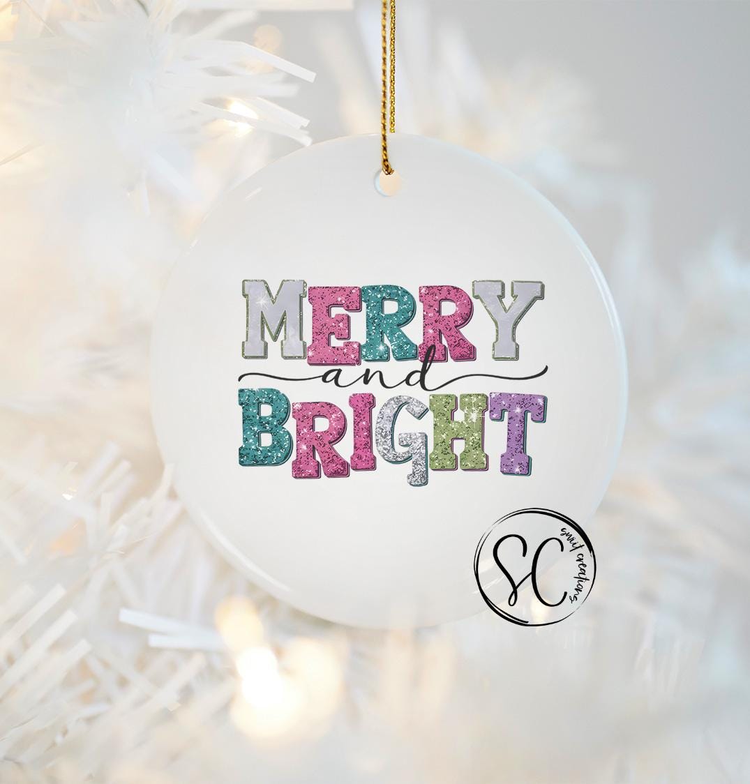 Merry and Bright Christmas UV DTF Ornament Transfer O-1201UV