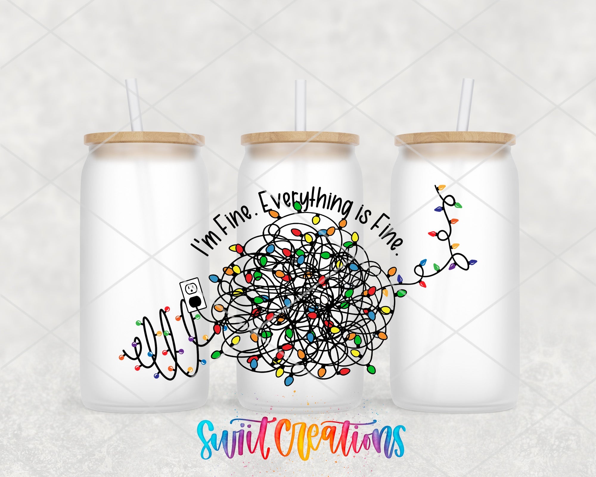 Im Fine Everything Is Fine Christmas Lights UV DTF Transfer Tumbler Wrap | DTF198 - Swiit Creations