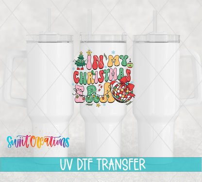 In My Christmas Era UV DTF transfer on white 40 oz tumblers