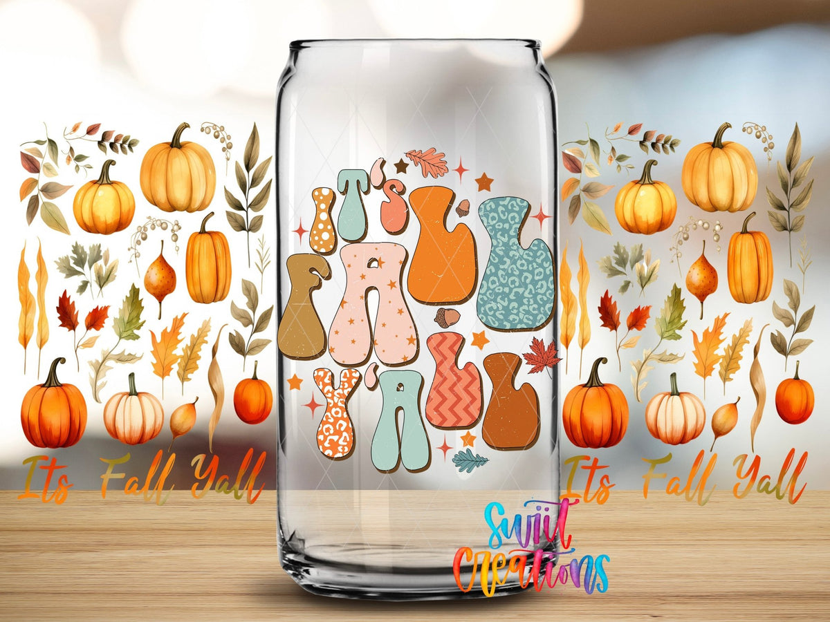 It’s Fall Y’all UV DTF Transfer Tumbler Wrap | Pumpkin Leaves Autumn | DTF161 - Swiit Creations