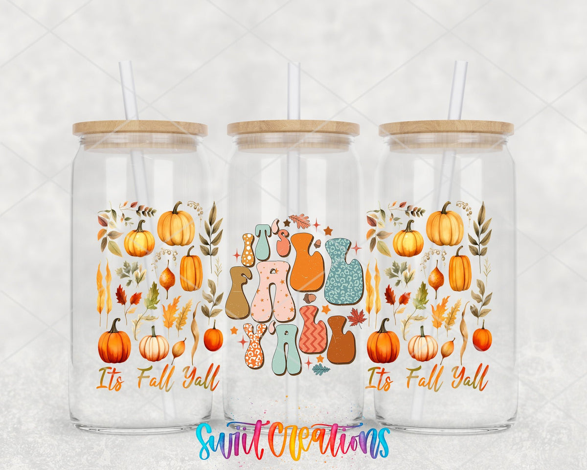 It’s Fall Y’all UV DTF Transfer Tumbler Wrap | Pumpkin Leaves Autumn | DTF161 - Swiit Creations