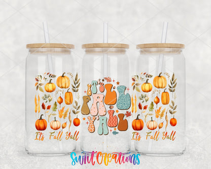 It's Fall Y'all UV DTF full wrap on three glass cans