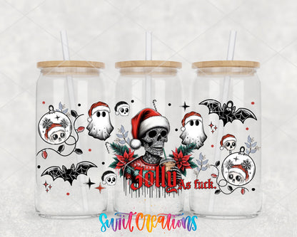 Jolly As F*ck UV DTF full wrap on three glass cans