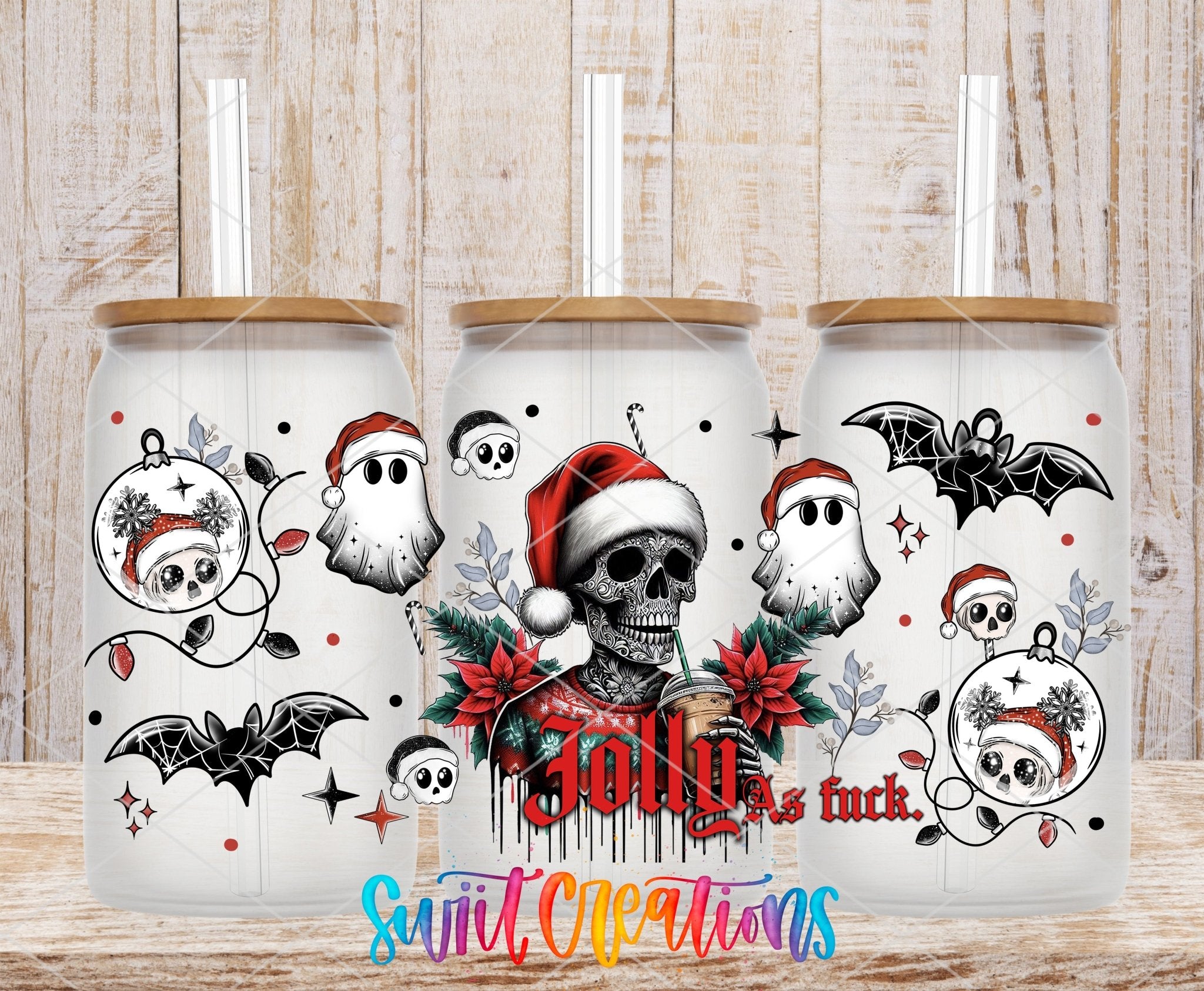 Jolly As F Skeleton Ghost Christmas UV DTF Transfer Tumbler Wrap | DTF194 - Swiit Creations