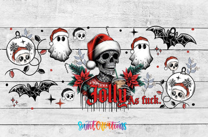 Jolly As F*ck UV DTF full wrap artwork on a white wood background