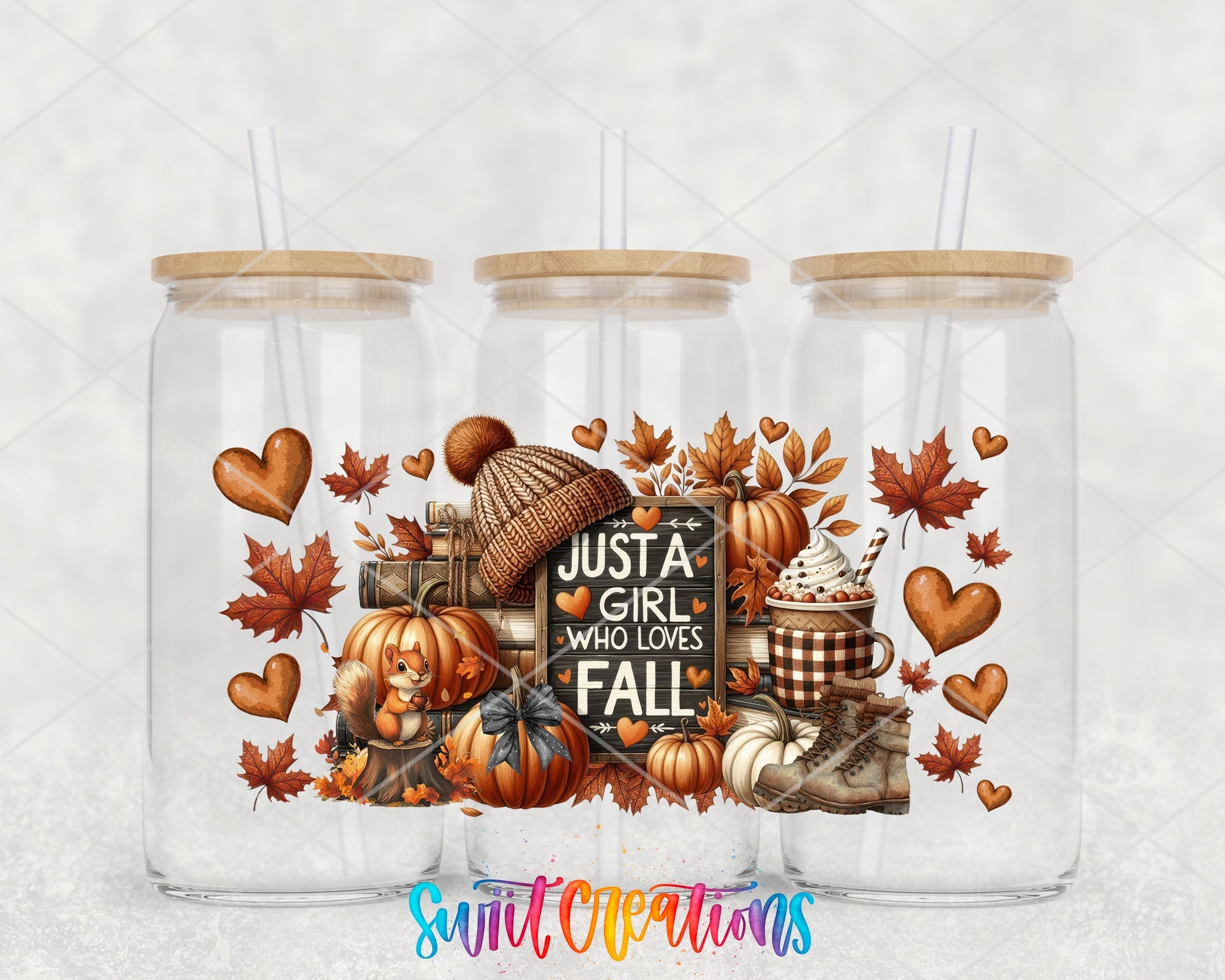 Just A Girl Who Loves Fall UV DTF Transfer Tumbler Wrap | Pumpkin Coffee Book Boot | DTF273 - Swiit Creations