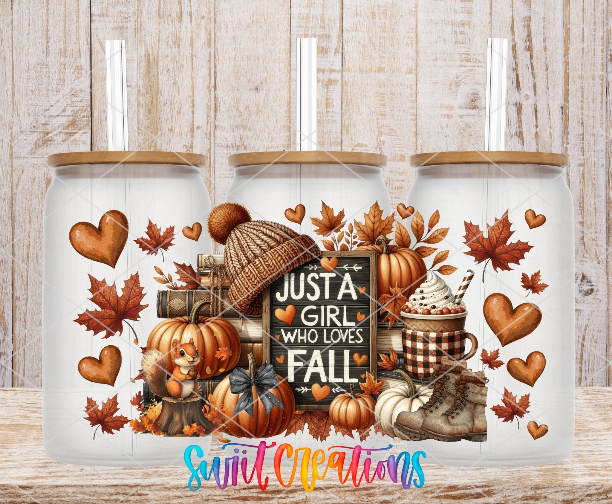 Just A Girl Who Loves Fall UV DTF Transfer Tumbler Wrap | Pumpkin Coffee Book Boot | DTF273 - Swiit Creations