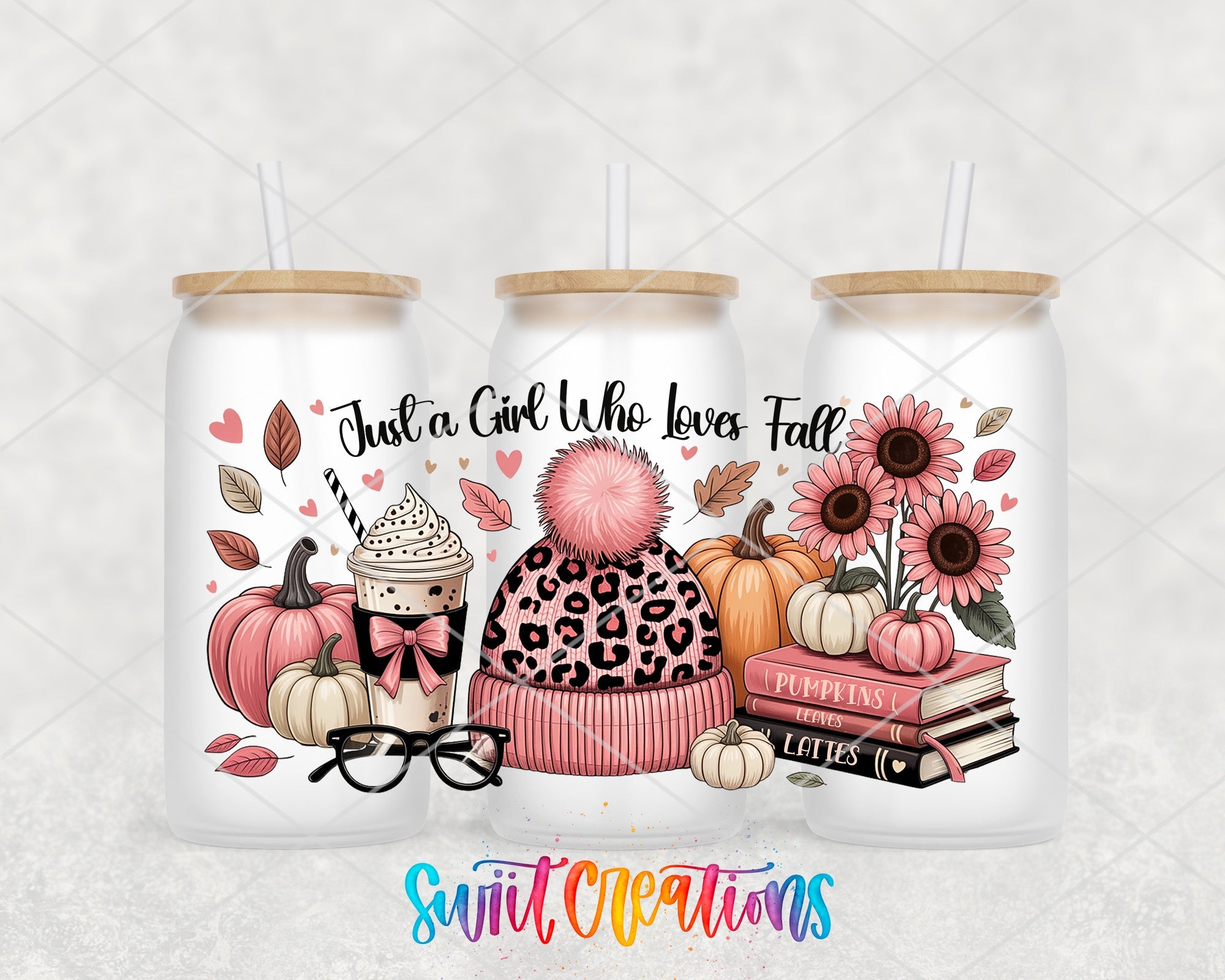 Just A Girl Who Loves Fall UV DTF Wrap Transfer | Pink Pumpkin Latte Autumn Cup Decal | DTF302 - Swiit Creations