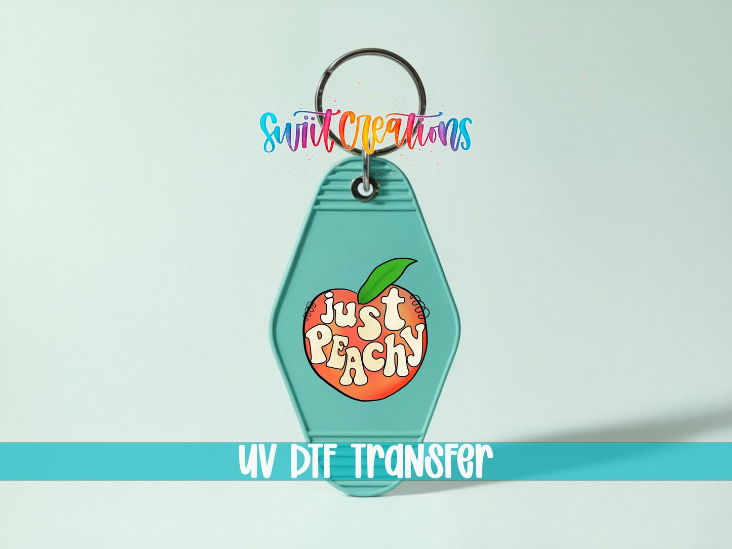 Just Peachy Motel Keychain UV DTF Transfer | Cute Retro Peach Design | MK810 - Swiit Creations